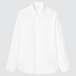 White Uniqlo 100pct Premium Linen Long Sleeved Shirt | RAGWV-4698