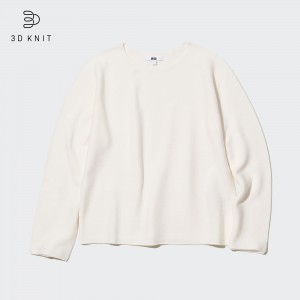 White Uniqlo 3d Knit Seamless Cotton Crew Neck Jumper | EZCMQ-8931