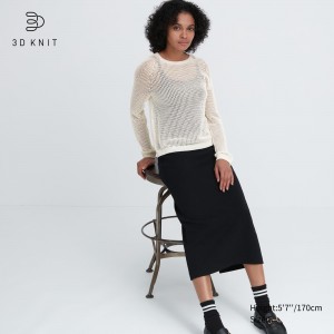 White Uniqlo 3d Knit Seamless Mesh Crew Neck Jumper | JDNIO-4169