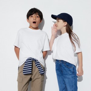 White Uniqlo Airism Cotton Crew Neck Short Sleeved T-Shirt | STCQG-3495