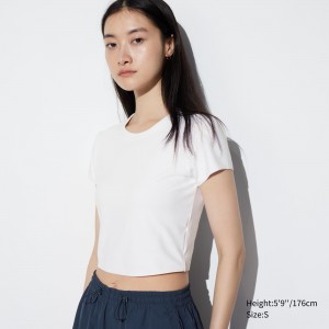 White Uniqlo Airism Ultra Soft Cropped T-Shirt | DJKQI-8250