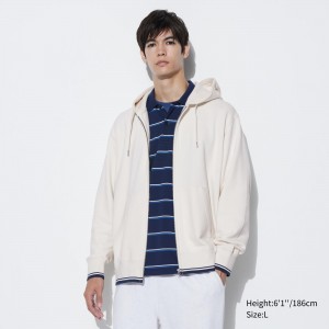 White Uniqlo Colour Block Zipped Hoodie | FUAYZ-2637