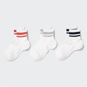 White Uniqlo Crew Pile Line Socks Three Pairs | DZOTS-3612