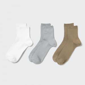 White Uniqlo Crew Ribbed Socks Three Pairs | VLUCE-3860