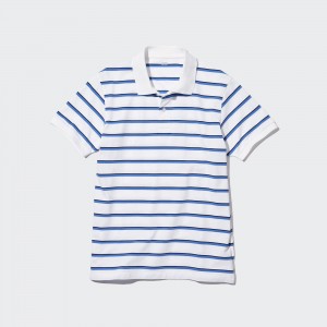 White Uniqlo Dry Pique Striped Polo Shirt | OZALV-3927