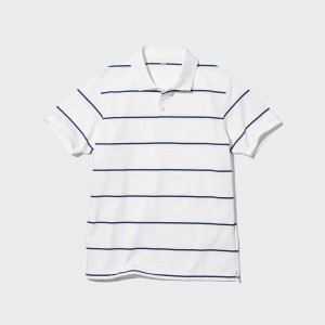 White Uniqlo Dry Pique Striped Polo Shirt | XJCPG-2836