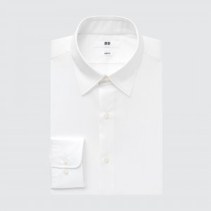 White Uniqlo Easy Care Broadcloth Stretch Slim FiT-Shirt Regular Collar | RGUKC-0875