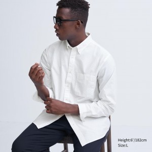 White Uniqlo Extra Fine Cotton Broadcloth Regular Fit Printed Shirt Button Down Collar | RWUIH-3618