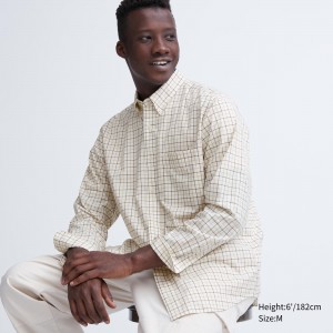 White Uniqlo Extra Fine Cotton Broadcloth Regular Fit Checked Shirt Button Down Collar | ZXJMH-4052