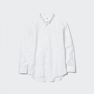 White Uniqlo Extra Fine Cotton Broadcloth Regular Fit Printed Shirt Regular Collar | JYDZI-1327