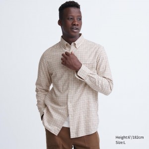 White Uniqlo Flannel Regular Fit Checked Shirt Button Down Collar | WGZYI-2514