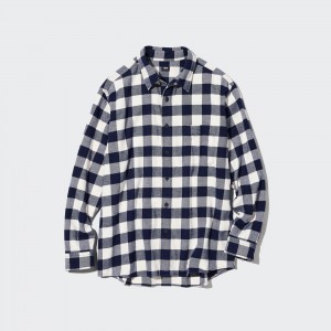 White Uniqlo Flannel Regular Fit Checked Shirt Regular Collar | XOPTV-0137
