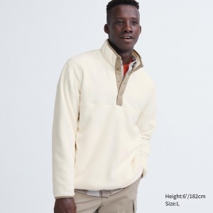 White Uniqlo Fleece Button Up Pullover | CVEDI-0823