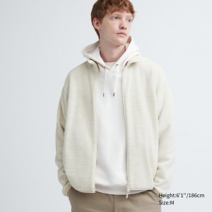 White Uniqlo Fleece Heather Zipped Jacket | TUORS-7052