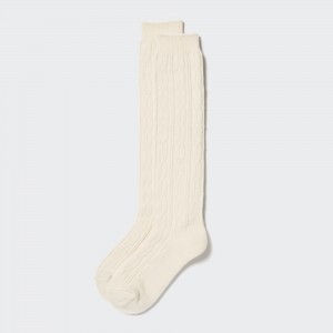 White Uniqlo Heattech Cable Knit High Thermal Socks | YBXTN-2374