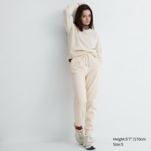 White Uniqlo Heattech Pile Lined Joggers | LORQK-3948