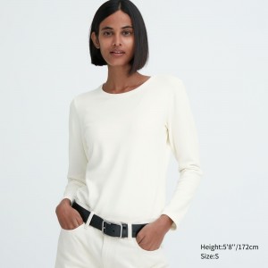 White Uniqlo Heattech Ultra Warm Crew Neck Long Sleeved Thermal Top | NJAFB-3409