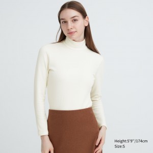White Uniqlo Heattech Ultra Warm High Neck Long Sleeved Thermal Top | NPHTB-6780