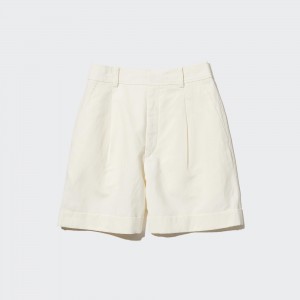 White Uniqlo Linen Blend High Waisted Shorts | TMXVH-6724