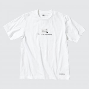White Uniqlo Peace For All Graphic T-Shirt Haruki Murakami | LWUEJ-5143