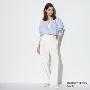 White Uniqlo Pleated Wide Leg Trousers | ROXNS-3824