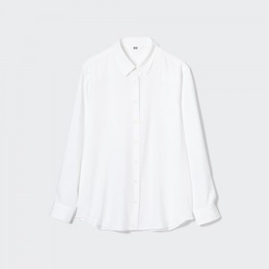 White Uniqlo Rayon Long Sleeved Blouse 2021 Season | STVCO-6380