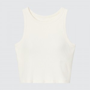 White Uniqlo Ribbed Cropped Sleeveless Bra Top | DYKMP-9147