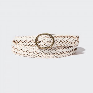 White Uniqlo Round Buckle Mesh Leather Belt | OKSGR-8371