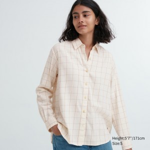 White Uniqlo Soft Brushed Checked Long Sleeved Shirt | HBTZS-4570