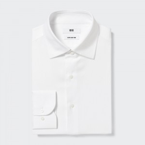 White Uniqlo Super Non Iron Regular FiT-Shirt Semi Cutaway Collar | MNLRB-4978