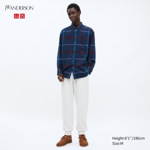 White Uniqlo Textured Jersey Trousers | FWMIQ-9786