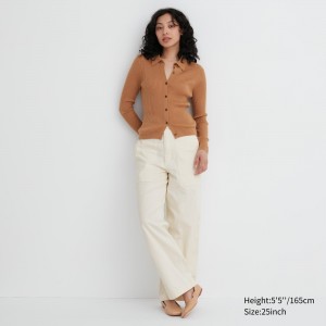 White Uniqlo Wide Leg Baker Trousers | JSMHL-6492