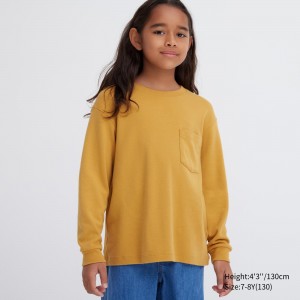 Yellow Uniqlo Soft Brushed Cotton Crew Neck Long Sleeved T-Shirt | GODJV-3106